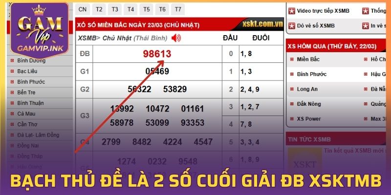 Bạch thủ đề chính là 2 con số cuối giải ĐB XSKTMB